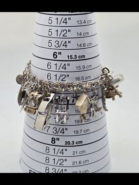 Heavy Vintage Jem Ster Sterling Charm Bracelet – 14 Sterling Charms 8"